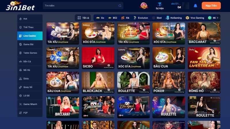 Giới thiệu tổng quan sảnh live casino 3in1bet