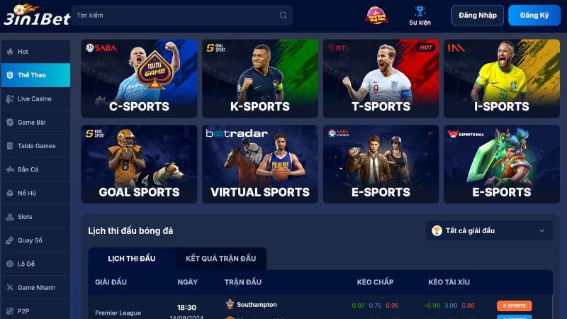 Sảnh Cá Cược Thể Thao 3in1bet